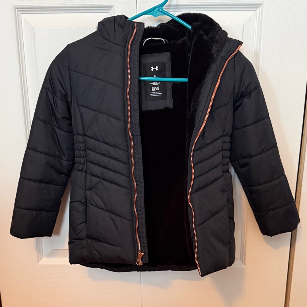 Under Armour Kids Black Puffer Coat with Rose Gold Zipper